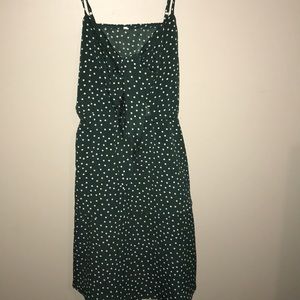 green polka front tie summer dress